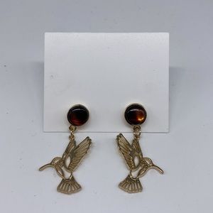 Gold Hummingbird Dangle Earrings‎ NWT